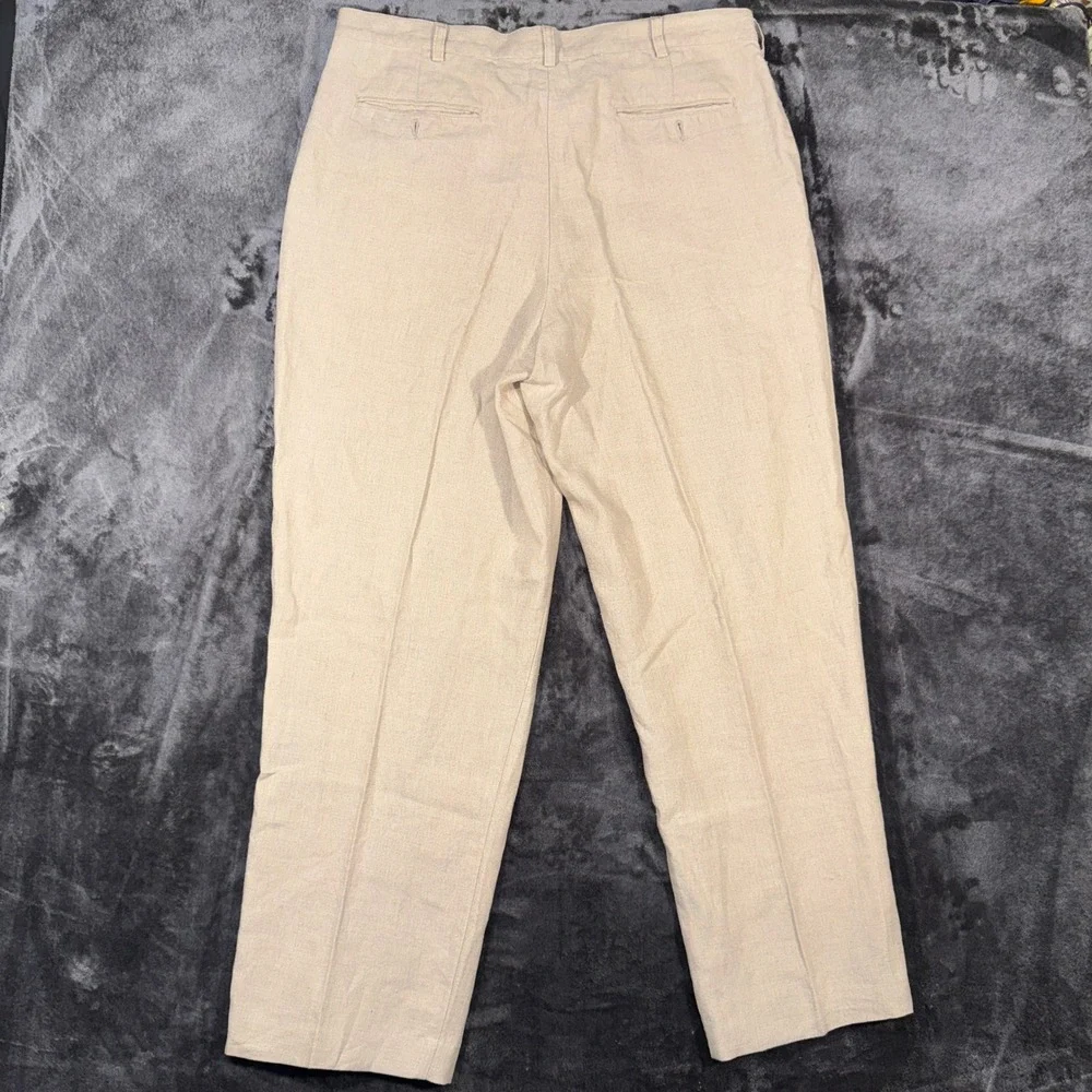 Eddie Bauer Mens 38x30 Beige 100% Linen Double Pleated Straight Leg Pants